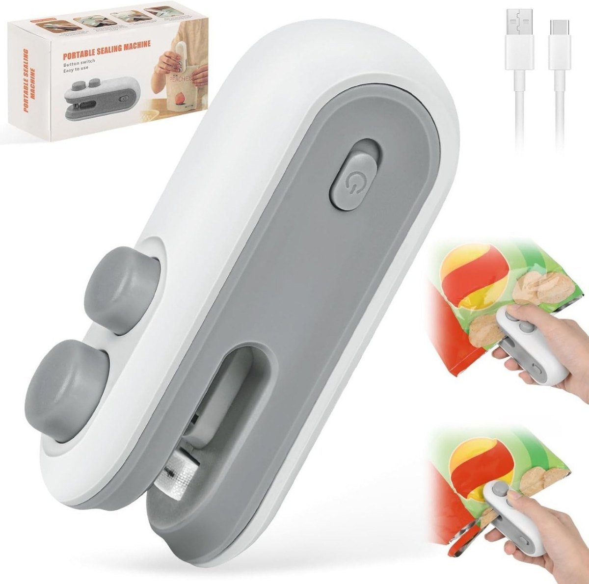 2IN1 Mini Sealing Machine USB Rechargable Heat Sealer Storage Bag Plastic Package Food Sealer Clip Bag Handheld Food Heat Sealer