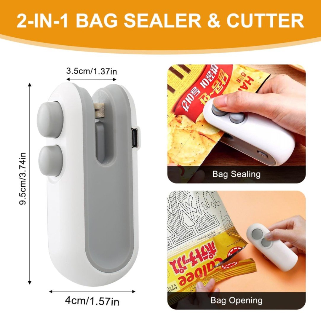 2IN1 Mini Sealing Machine USB Rechargable Heat Sealer Storage Bag Plastic Package Food Sealer Clip Bag Handheld Food Heat Sealer
