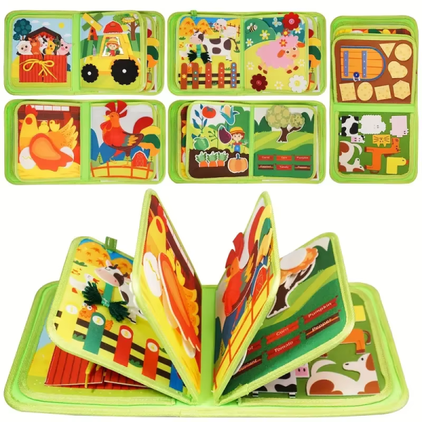 Baby First Farm Busy Book – Interactive Soft Cloth Activity Book with Farm Animals for Babies