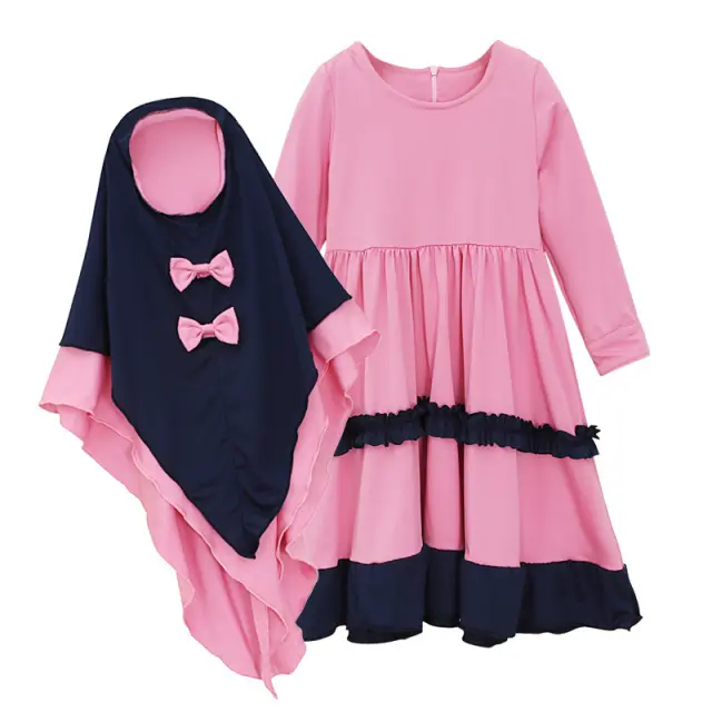 Girls and Children's Spring and Autumn Long Sleeve Dress + Headscarf Two-piece Children's Clothing ins