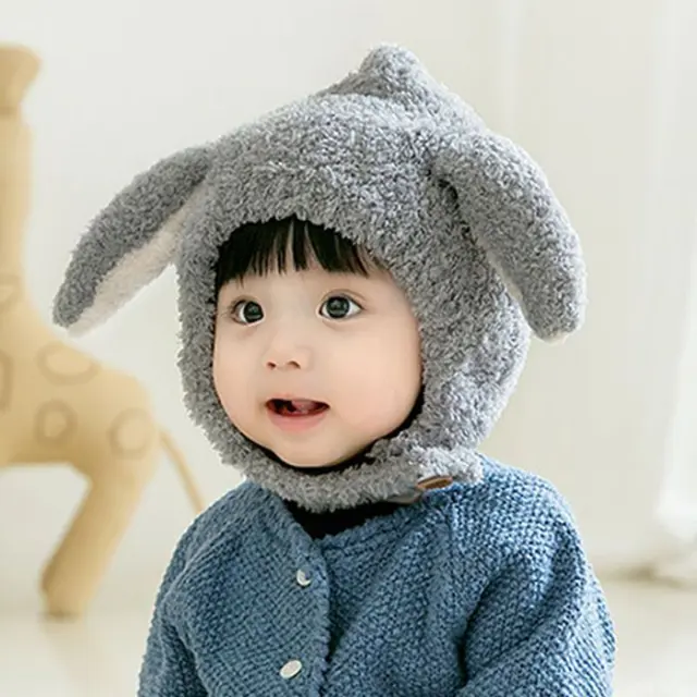 Baby windproof hat winter cute rabbit ears earmuffs children warm thick plush hat boys and girls pullover hat