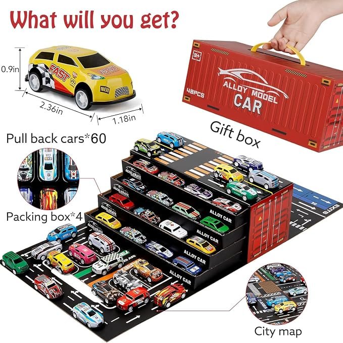 Best Birthday Gifts 48 Piece Alloy Metal Car With Container Gift Box